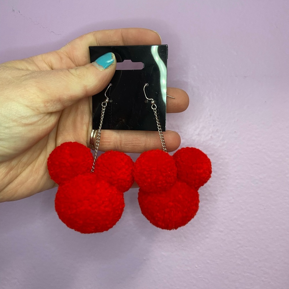 Red Mickey Pom Pom earrings